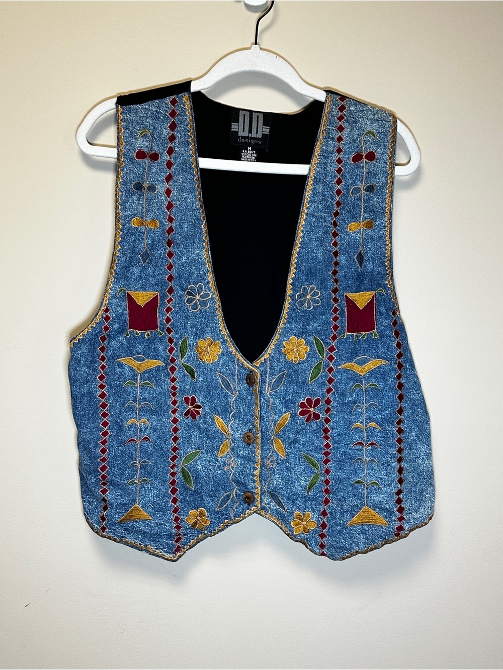 Vintage Embroidered DD Designs Boho Festival Vest - Blue- Size M